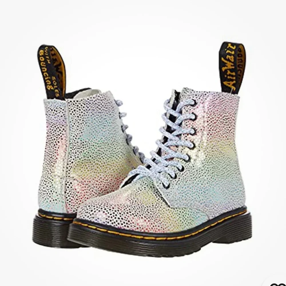 Dr Martens 1460 Rainbow Kidray Boots Kids US 3 EU34 Iridescent Glitter Combat